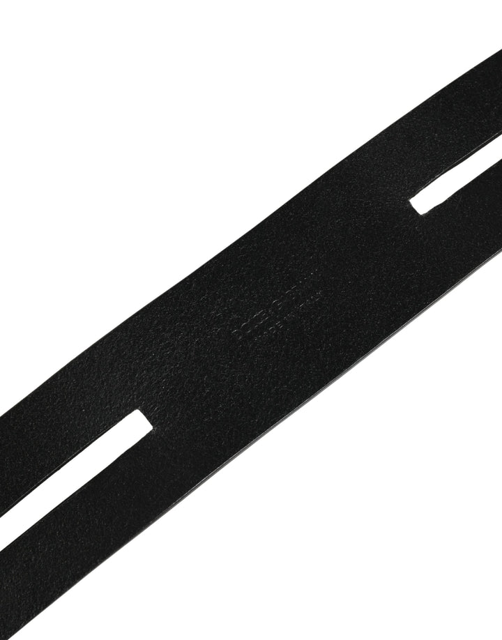 Dolce &amp; Gabbana Black Double Strap Leather Silver Buckle Belt