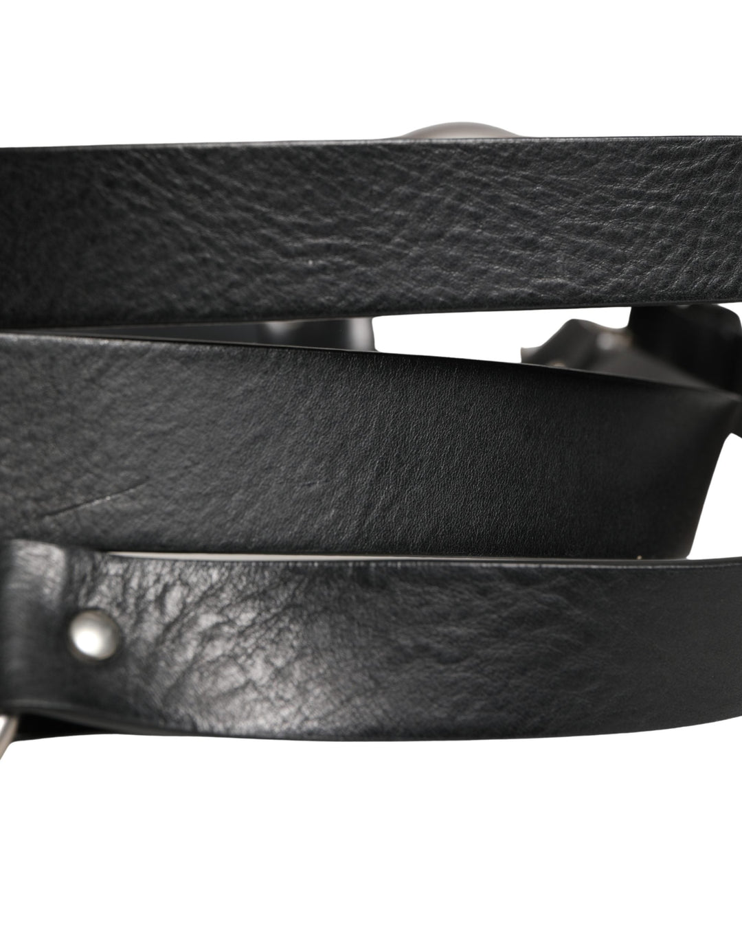 Dolce &amp; Gabbana Black Double Strap Leather Silver Buckle Belt