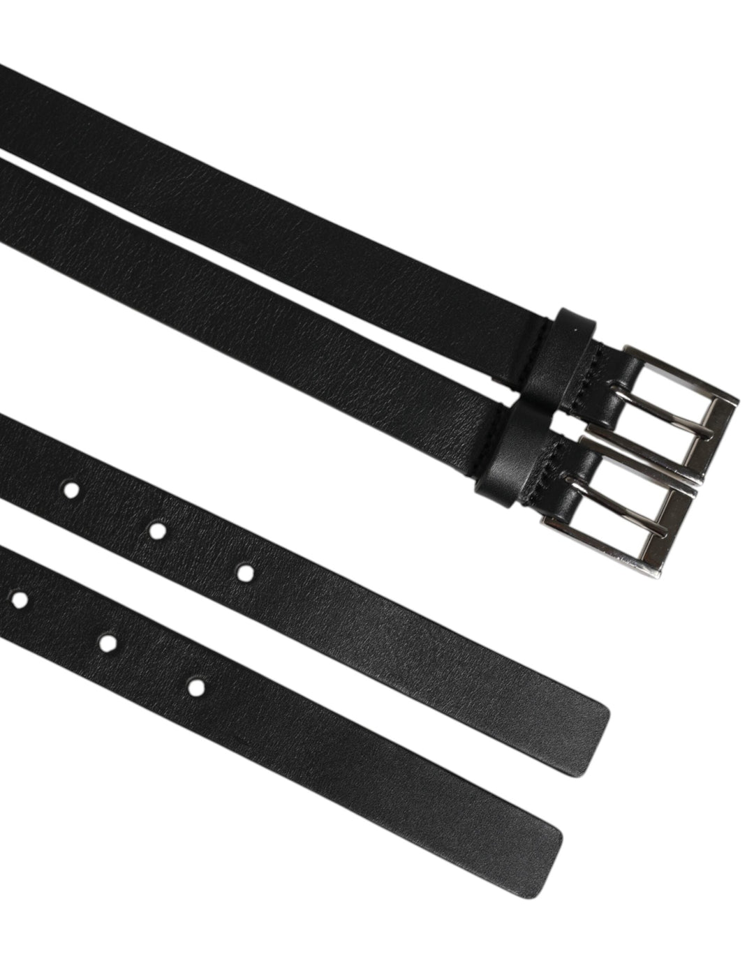 Dolce &amp; Gabbana Black Double Strap Leather Silver Buckle Belt