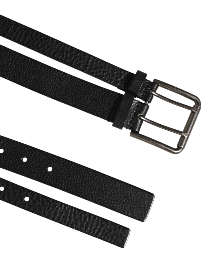 Dolce &amp; Gabbana Black Double Strap Leather Silver Buckle Belt