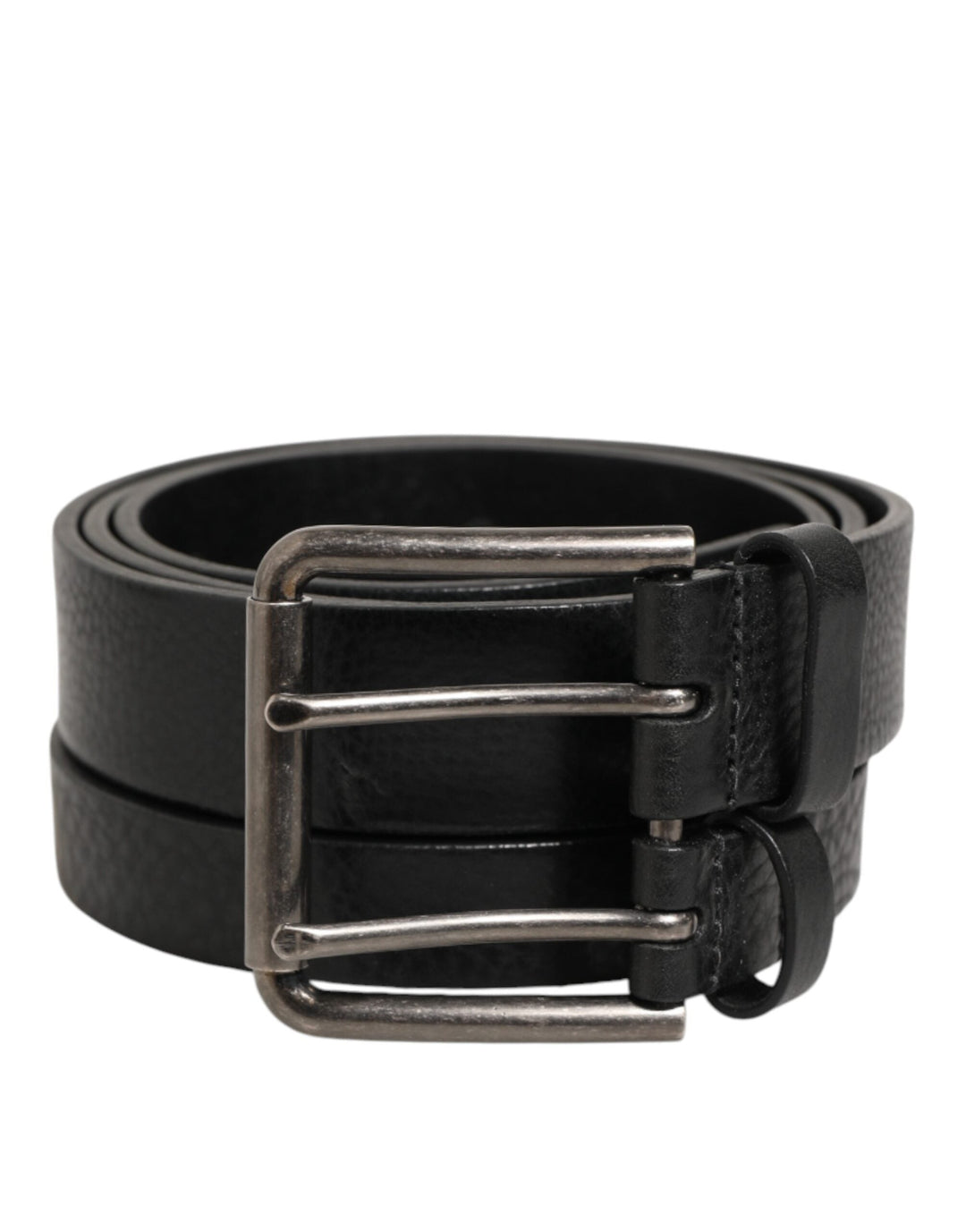 Dolce &amp; Gabbana Black Double Strap Leather Silver Buckle Belt