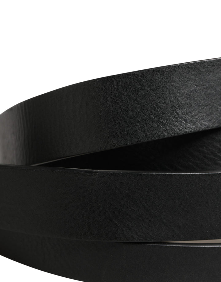 Dolce &amp; Gabbana Black Double Strap Leather Silver Buckle Belt