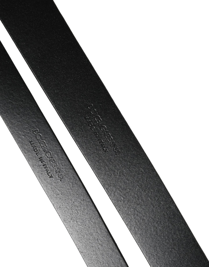 Dolce &amp; Gabbana Black Double Strap Leather Silver Buckle Belt