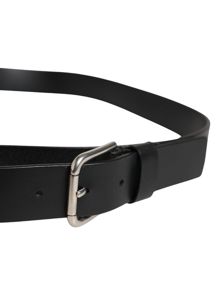 Dolce &amp; Gabbana Black Double Strap Leather Silver Buckle Belt