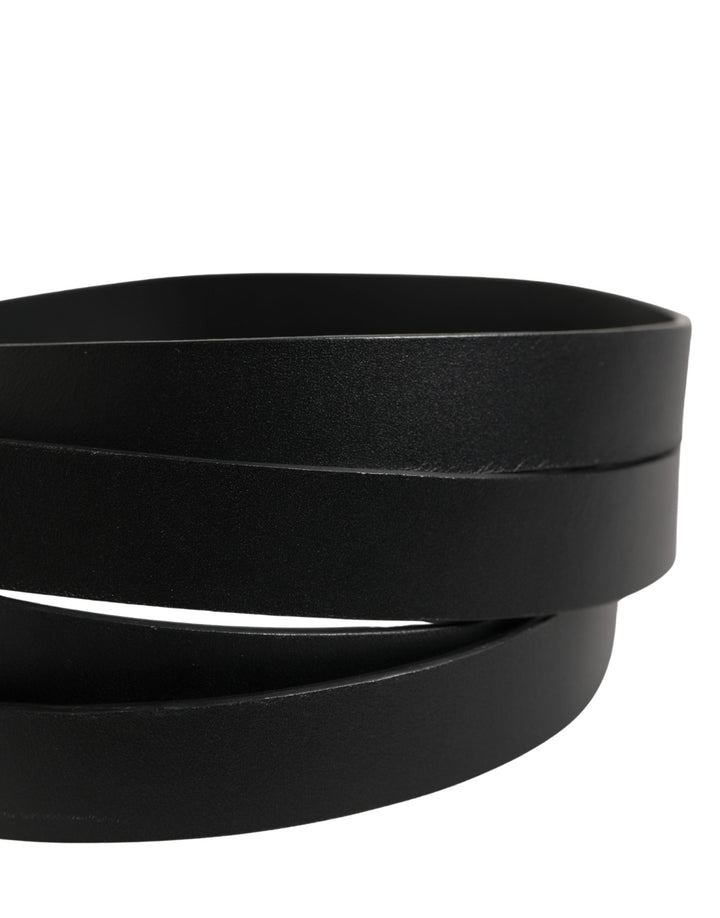 Dolce &amp; Gabbana Black Double Strap Leather Silver Buckle Belt