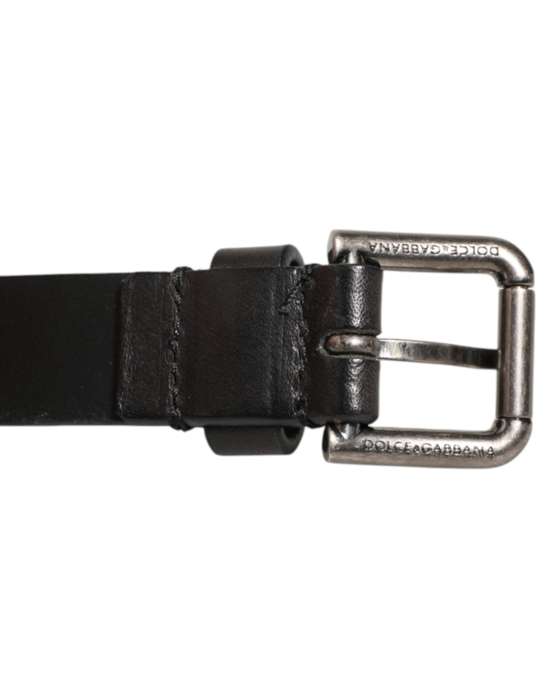 Dolce &amp; Gabbana Black Double Strap Leather Silver Buckle Belt