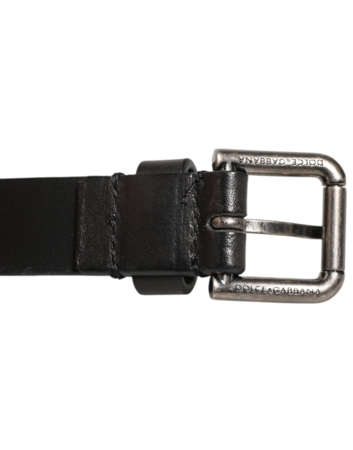 Dolce &amp; Gabbana Black Double Strap Leather Silver Buckle Belt