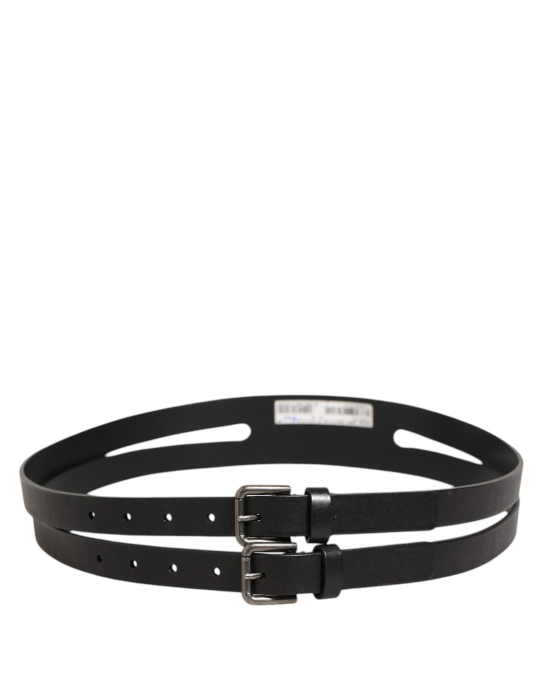 Dolce &amp; Gabbana Black Double Strap Leather Silver Buckle Belt