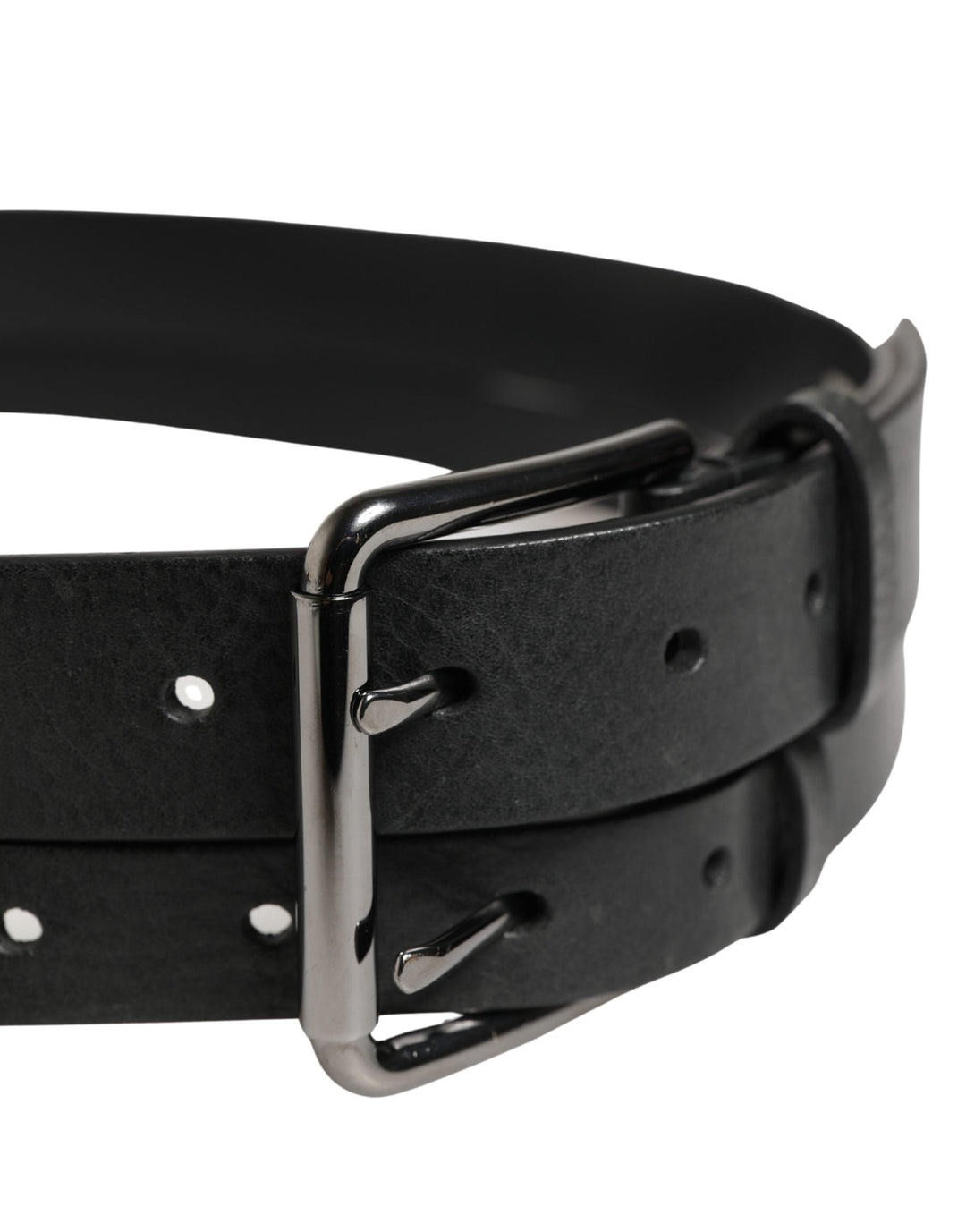 Dolce &amp; Gabbana Black Double Strap Leather Silver Buckle Belt