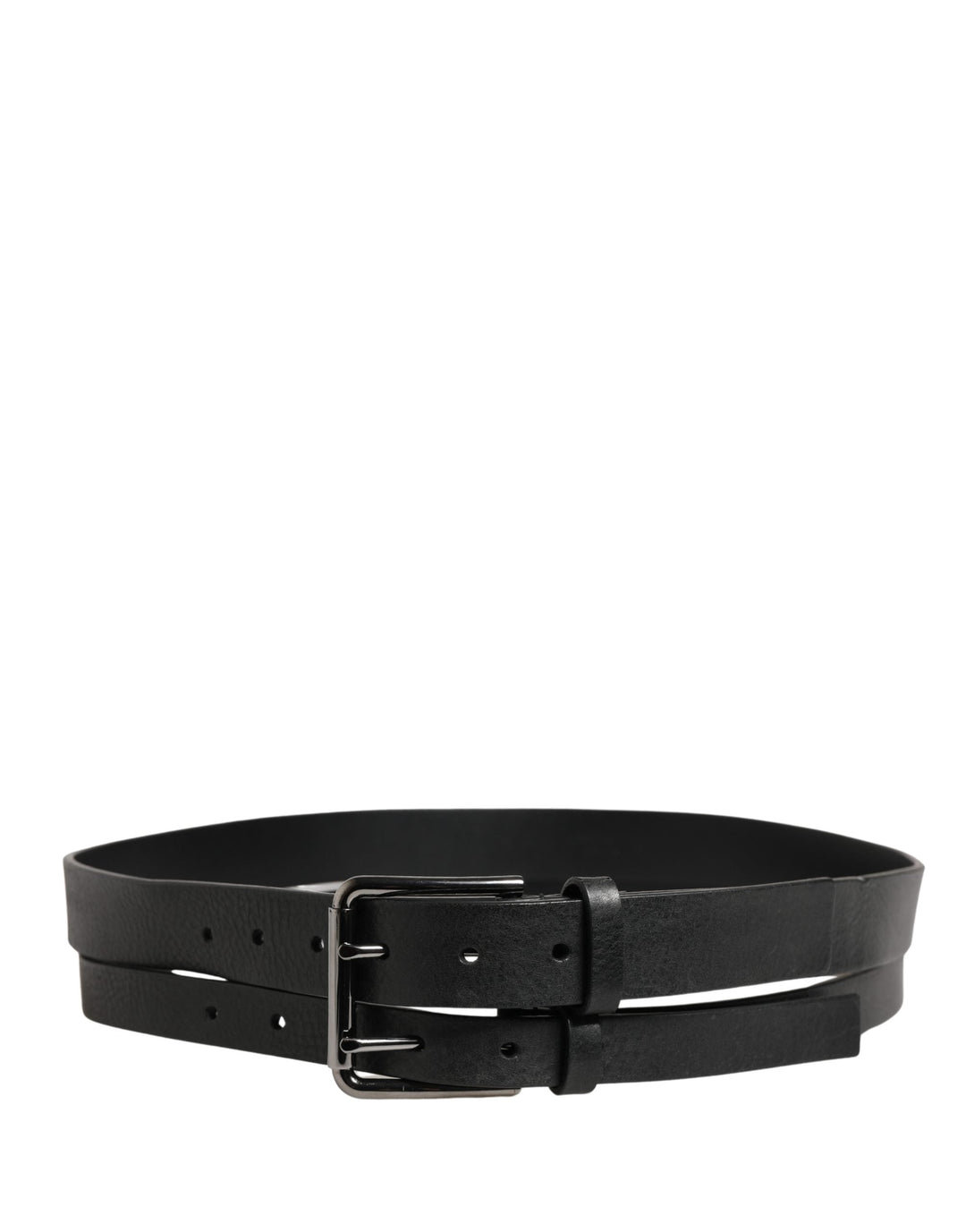 Dolce &amp; Gabbana Black Double Strap Leather Silver Buckle Belt