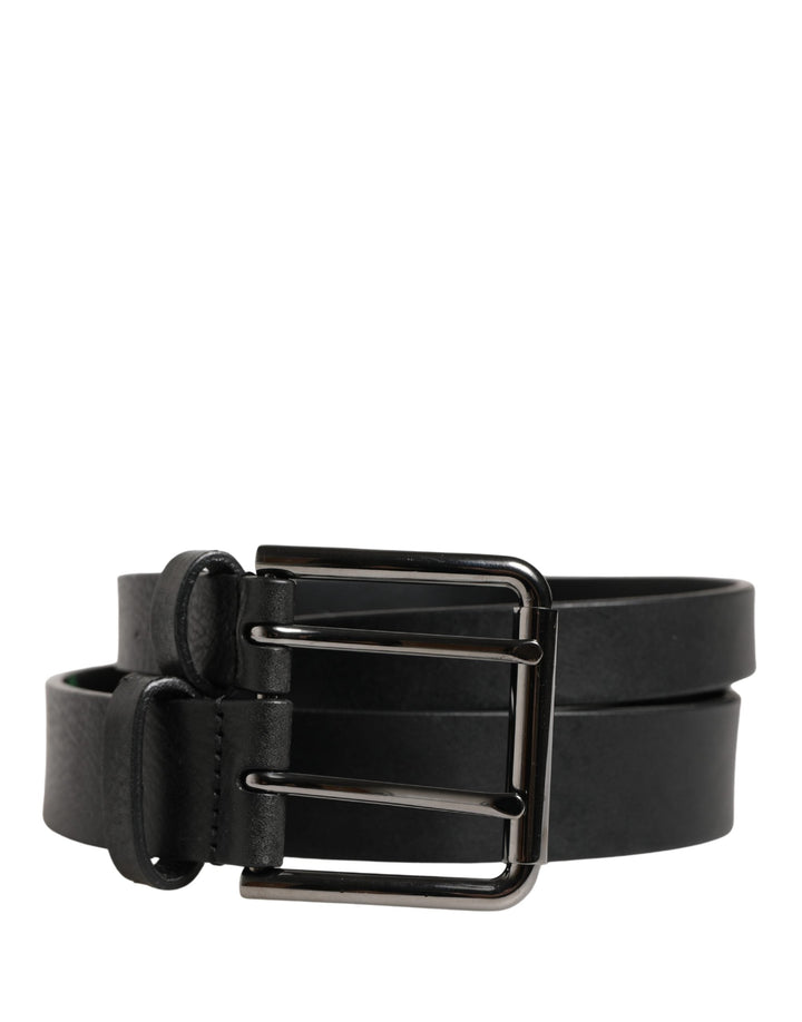 Dolce &amp; Gabbana Black Double Strap Leather Silver Buckle Belt