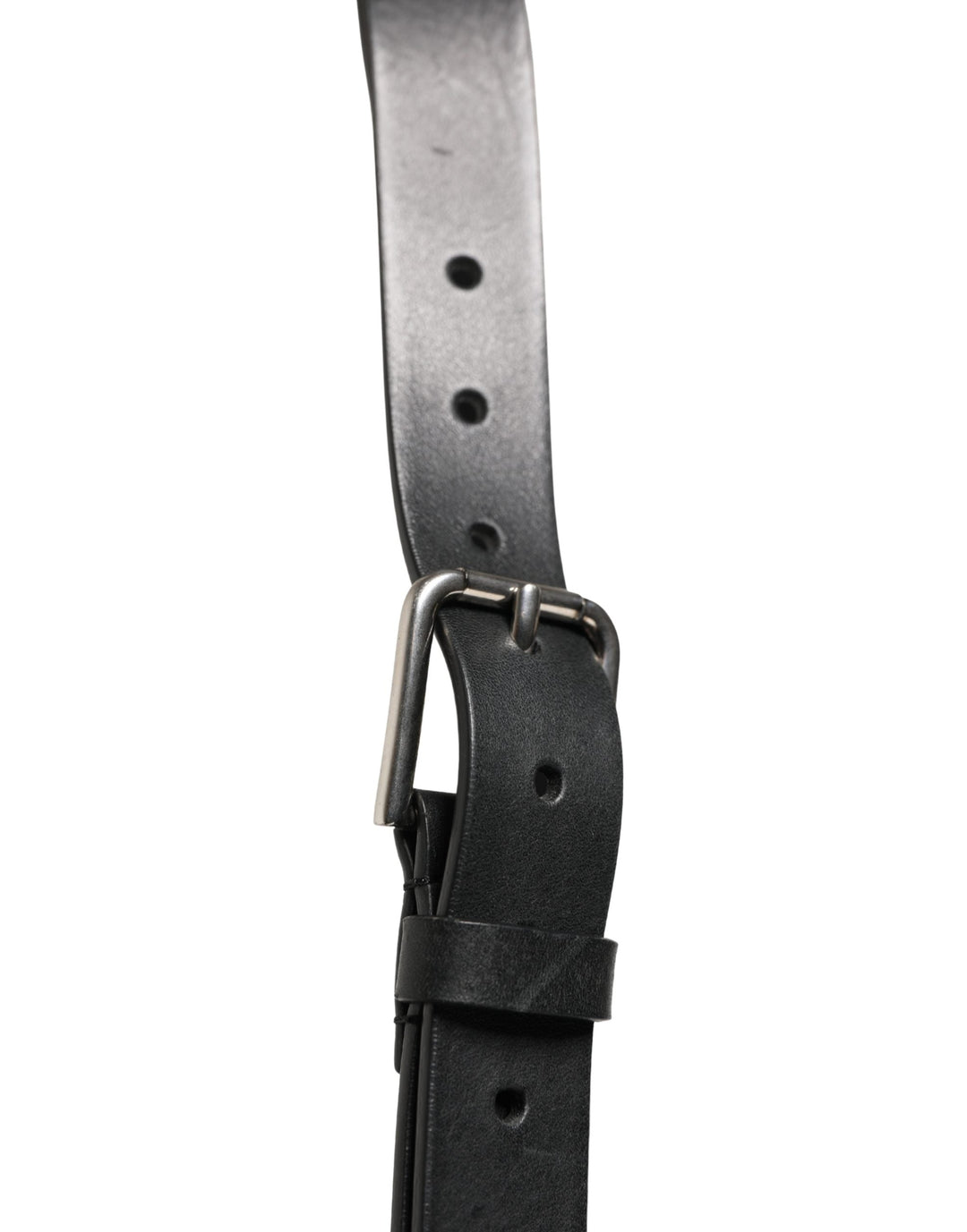 Dolce &amp; Gabbana Black Double Strap Leather Silver Buckle Belt