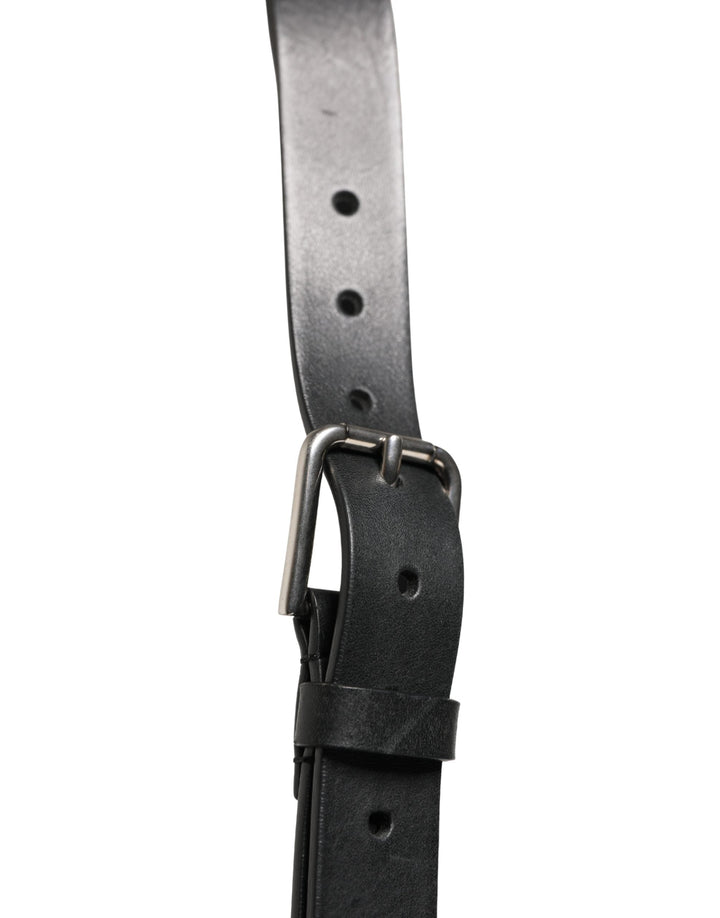 Dolce &amp; Gabbana Black Double Strap Leather Silver Buckle Belt
