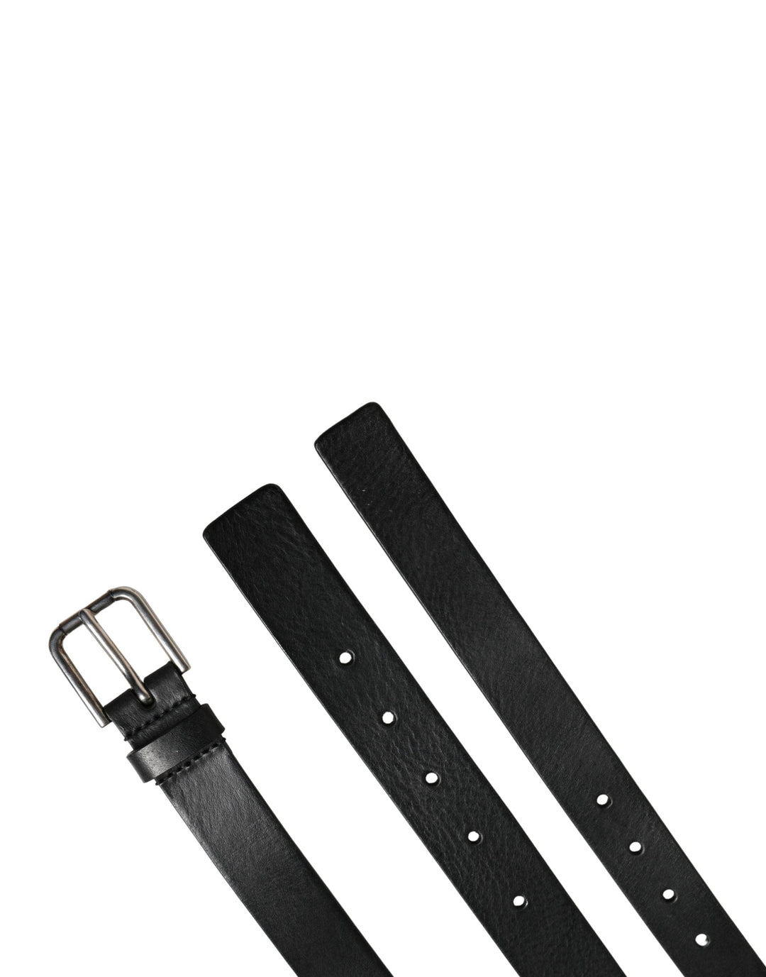 Dolce &amp; Gabbana Black Double Strap Leather Silver Buckle Belt