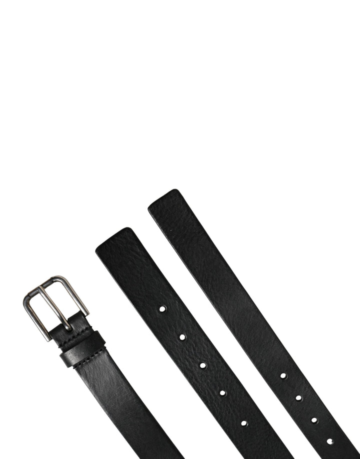 Dolce &amp; Gabbana Black Double Strap Leather Silver Buckle Belt