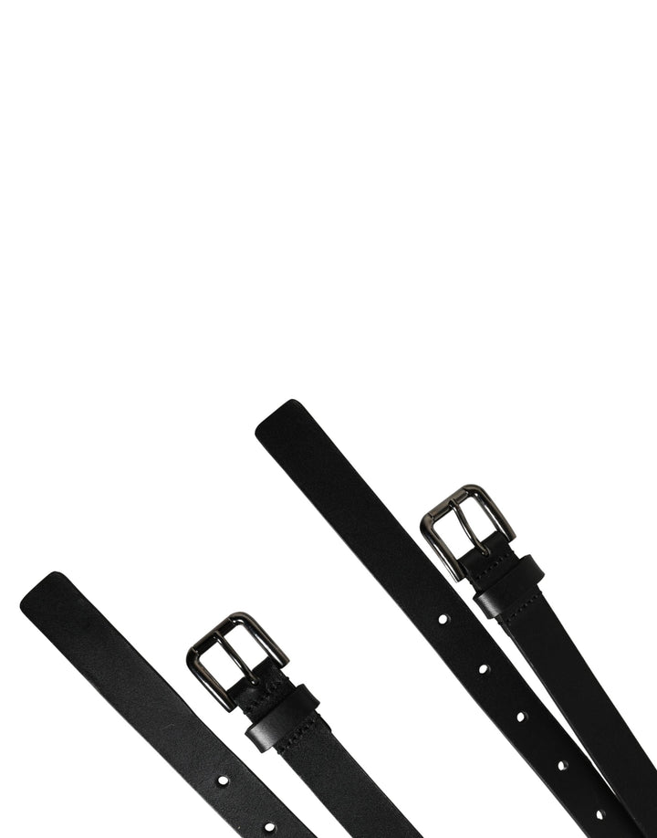 Dolce &amp; Gabbana Black Double Strap Leather Silver Buckle Belt