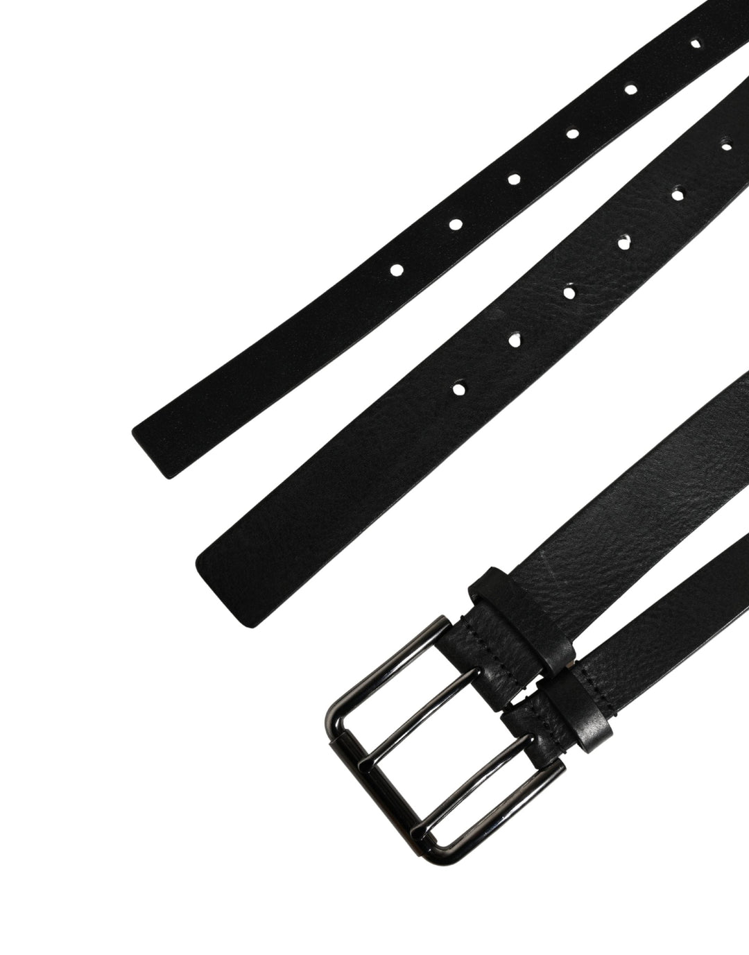 Dolce &amp; Gabbana Black Double Strap Leather Silver Buckle Belt
