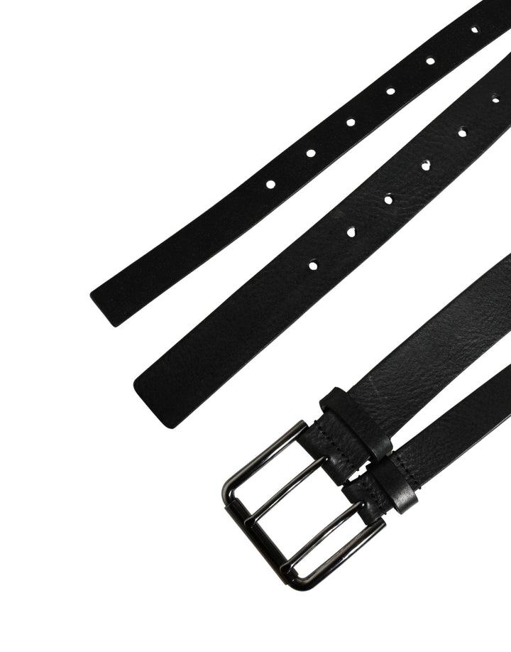 Dolce &amp; Gabbana Black Double Strap Leather Silver Buckle Belt