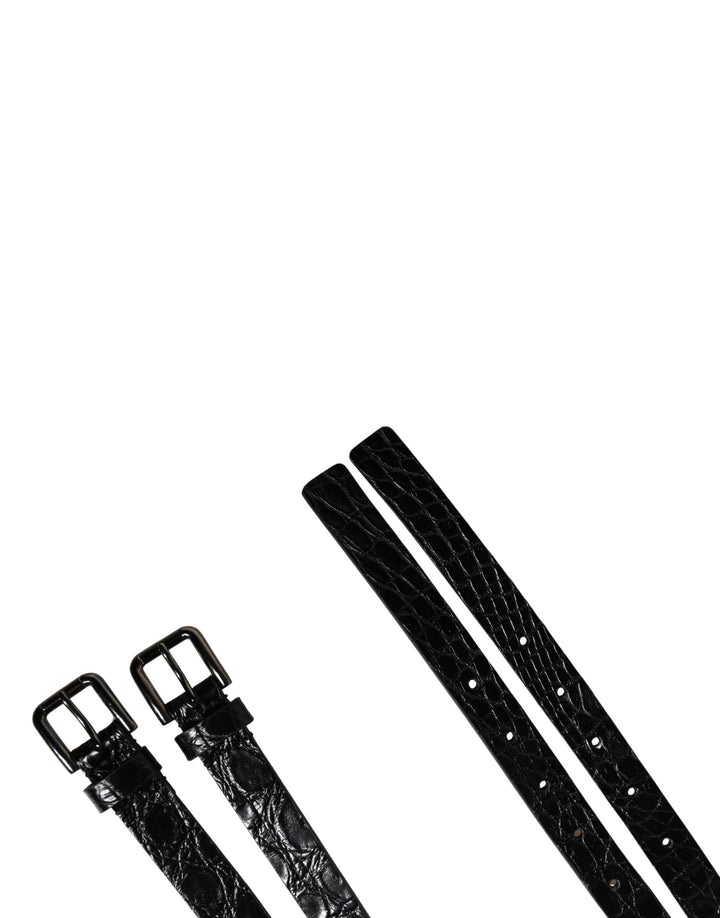 Dolce &amp; Gabbana Black Double Strap Leather Silver Buckle Belt