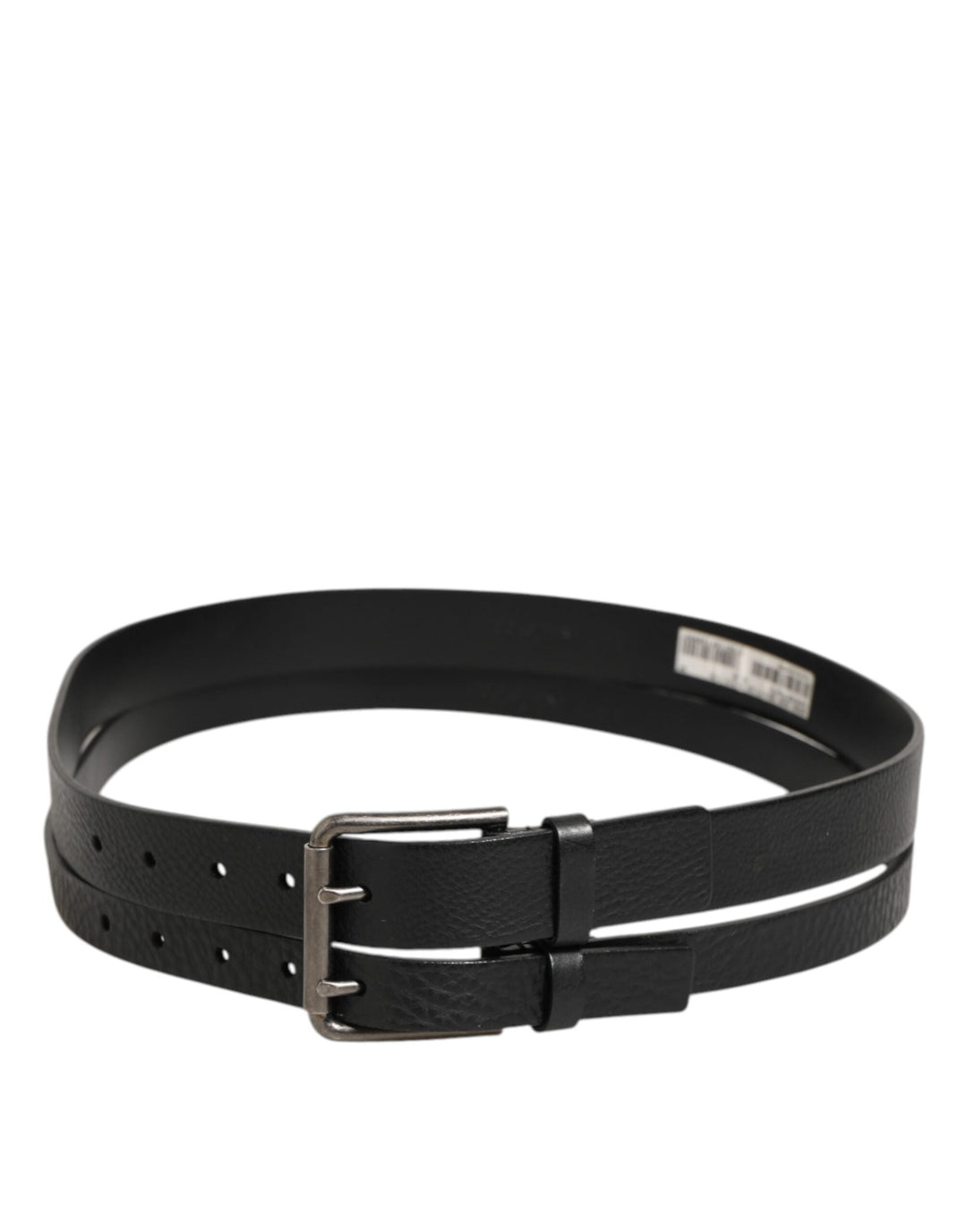 Dolce &amp; Gabbana Black Double Strap Leather Silver Buckle Belt