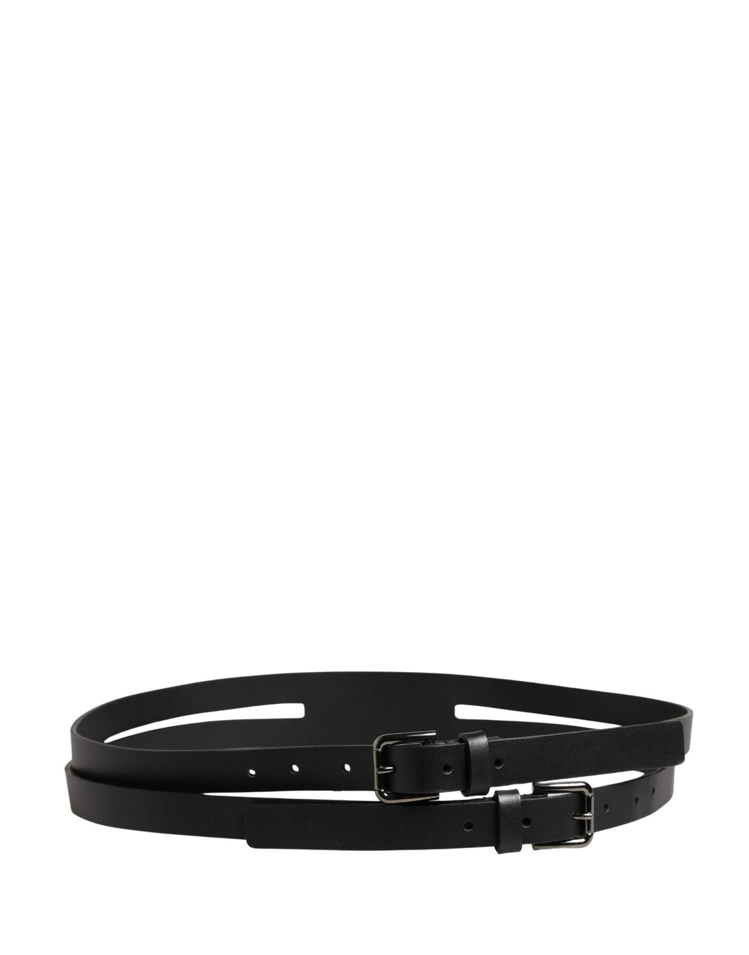 Dolce &amp; Gabbana Black Double Strap Leather Silver Buckle Belt