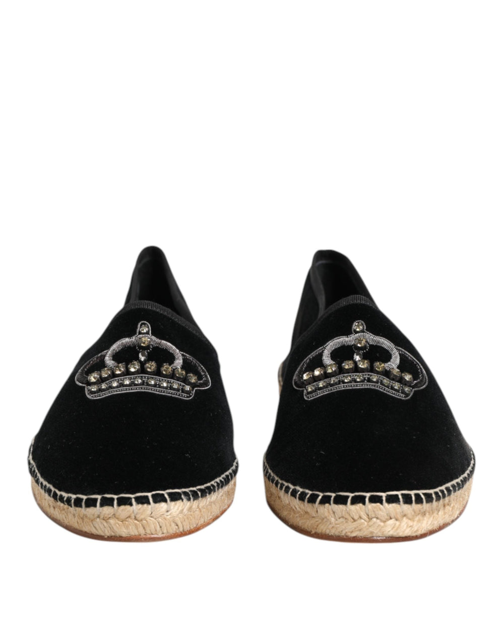 Men’s Dolce & Gabbana Black Embellished Crown Flat Espadrilles Shoes