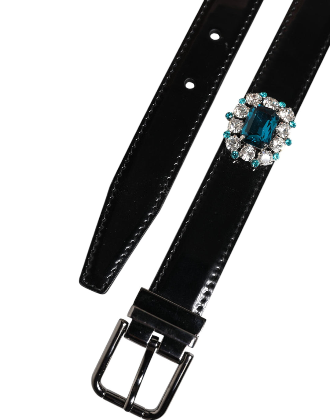 Dolce &amp; Gabbana Black Embellished Metal Logo Buckle Belt