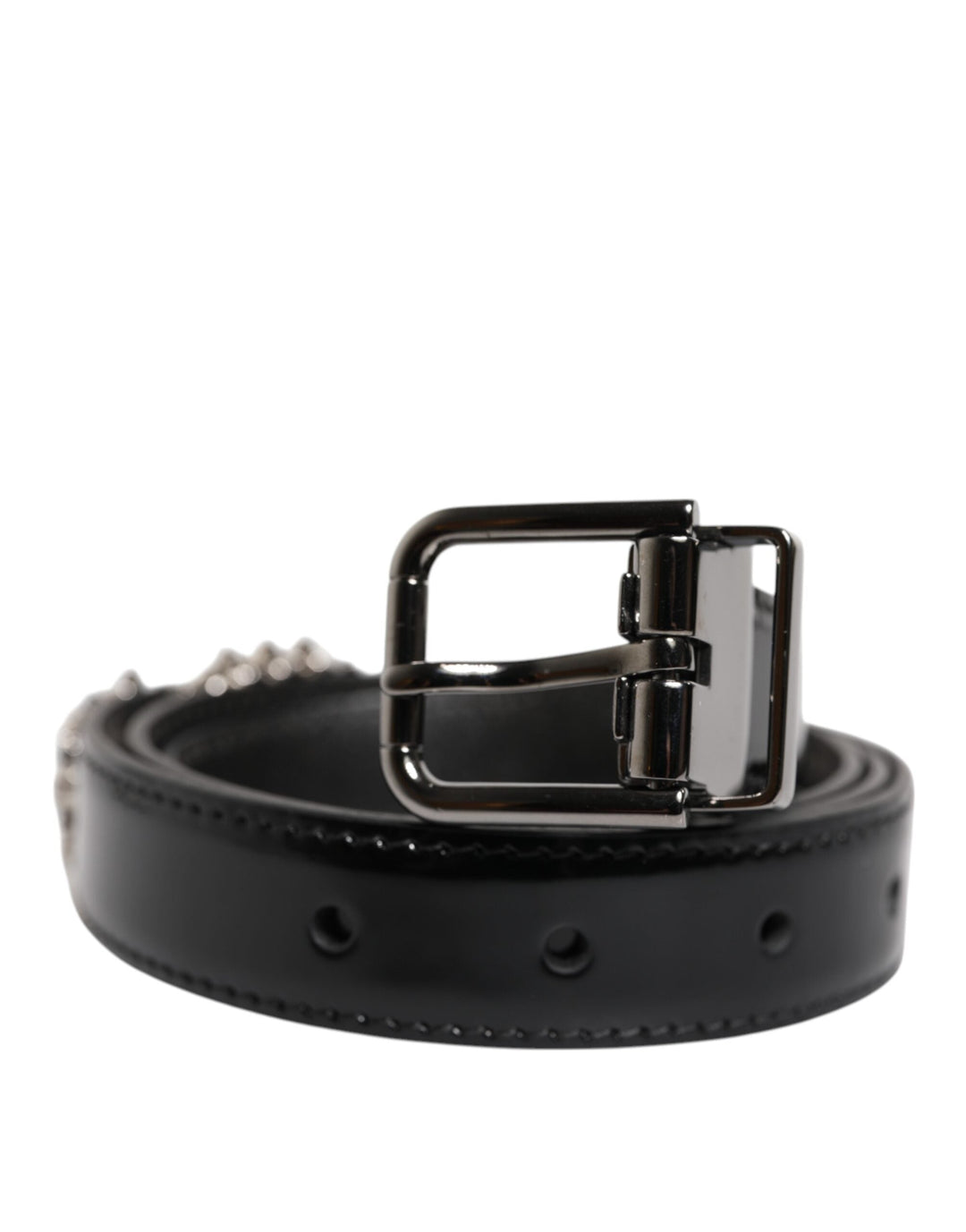 Dolce &amp; Gabbana Black Embellished Metal Logo Buckle Belt