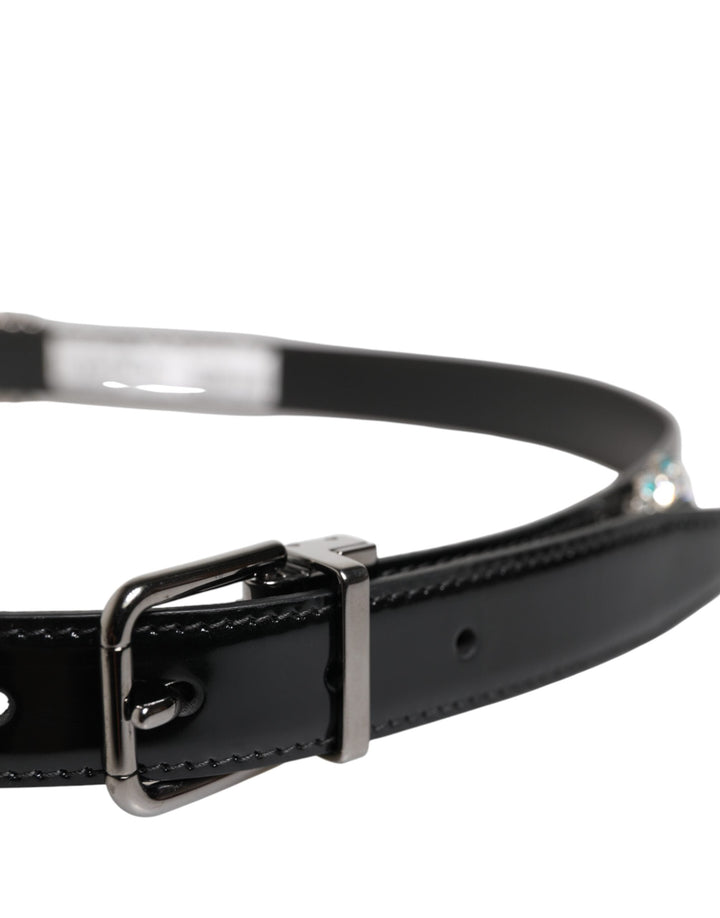 Dolce &amp; Gabbana Black Embellished Metal Logo Buckle Belt