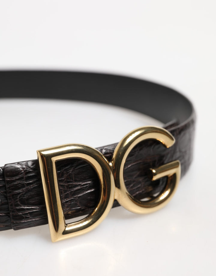 Dolce &amp; Gabbana Black Exotic Leather Dg Logo Buckle Belt