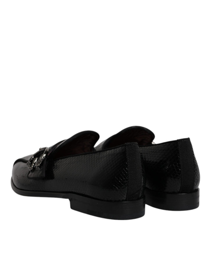 Men’s Dolce &amp; Gabbana Black Exotic Leather Dg Logo Loafers Formal Dress Shoes