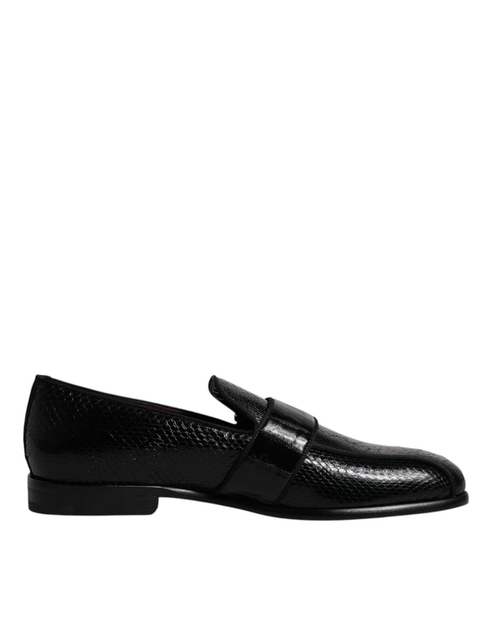 Men’s Dolce &amp; Gabbana Black Exotic Leather Dg Logo Loafers Formal Dress Shoes