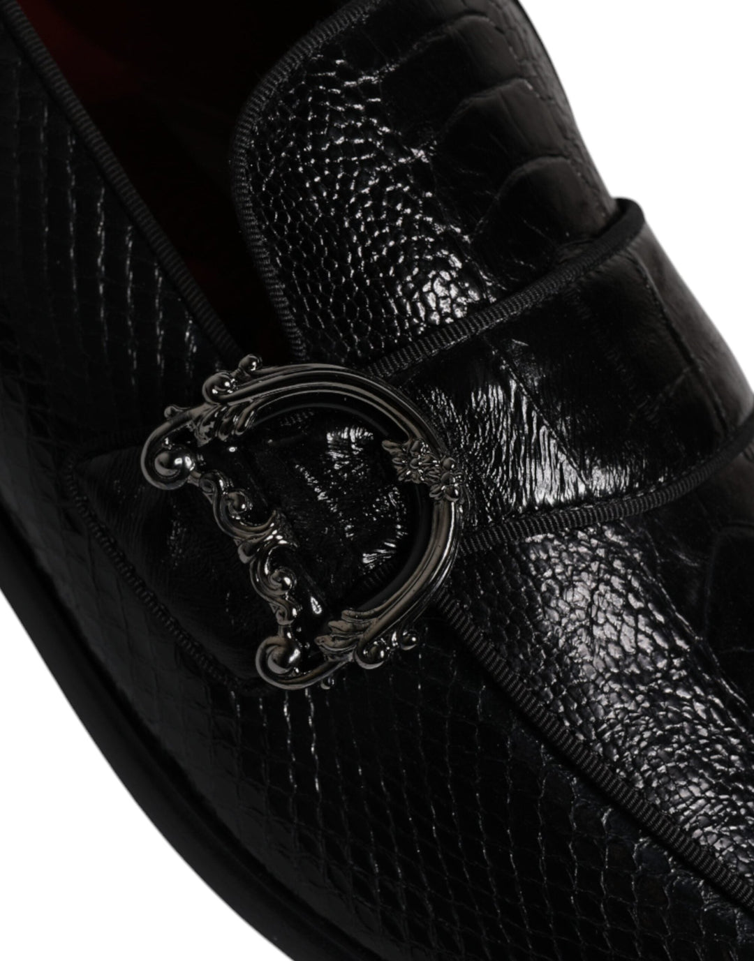Men’s Dolce &amp; Gabbana Black Exotic Leather Dg Logo Loafers Formal Dress Shoes