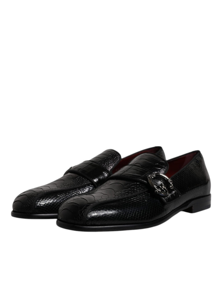 Men’s Dolce &amp; Gabbana Black Exotic Leather Dg Logo Loafers Formal Dress Shoes