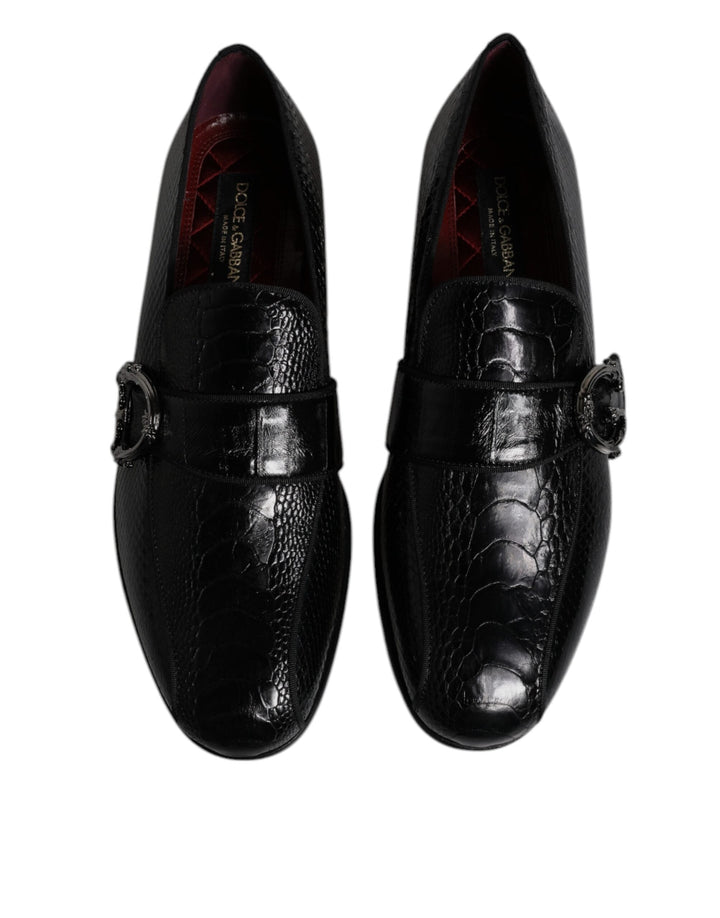 Men’s Dolce &amp; Gabbana Black Exotic Leather Dg Logo Loafers Formal Dress Shoes