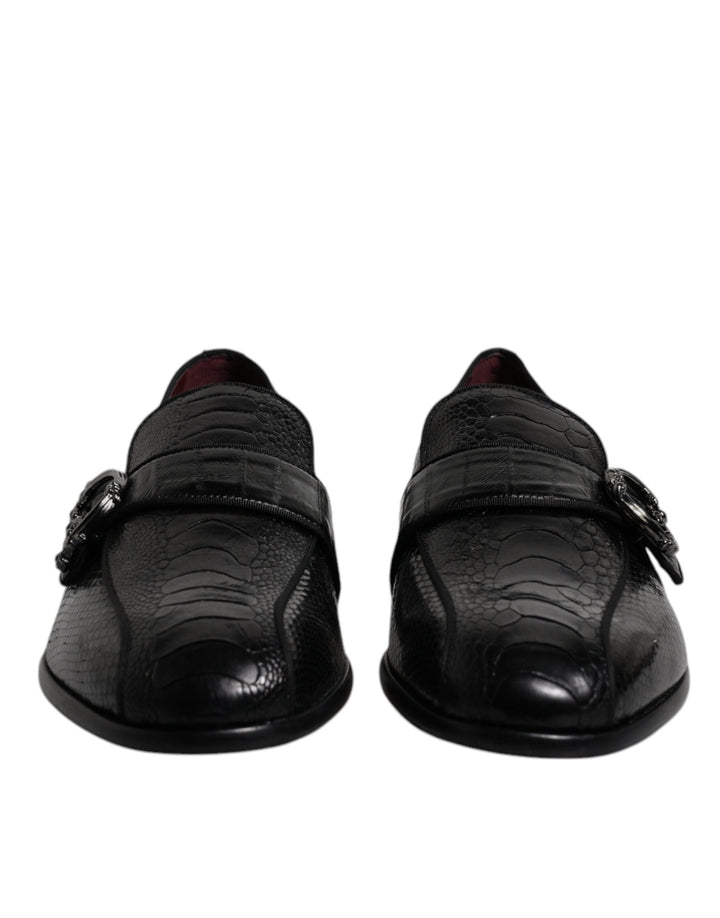 Men’s Dolce &amp; Gabbana Black Exotic Leather Dg Logo Loafers Formal Dress Shoes