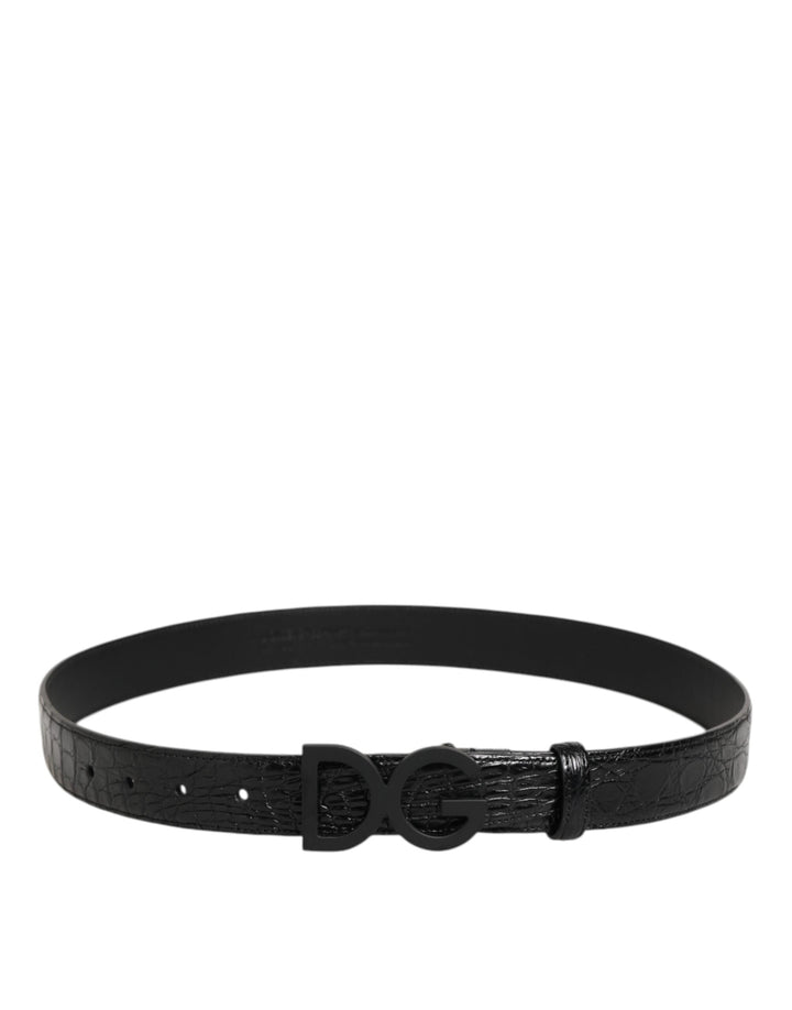 Dolce &amp; Gabbana Black Exotic Leather Metal Logo Buckle Belt