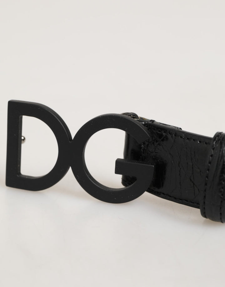 Dolce &amp; Gabbana Black Exotic Leather Metal Logo Buckle Belt
