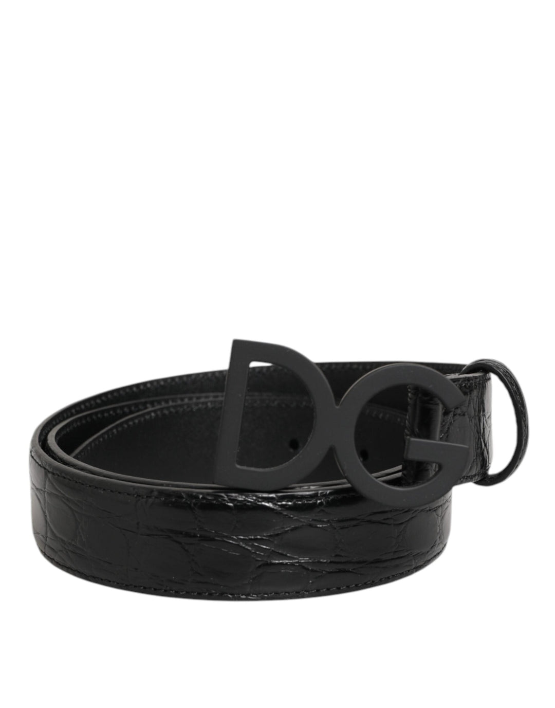 Dolce &amp; Gabbana Black Exotic Leather Metal Logo Buckle Belt
