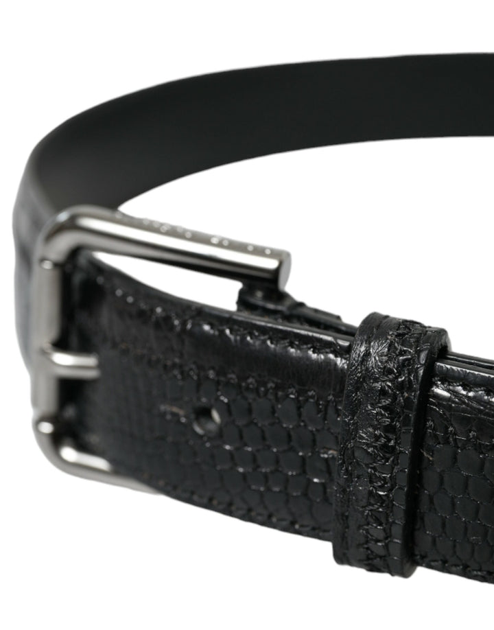 Dolce &amp; Gabbana Black Exotic Leather Silver Metal Buckle Belt