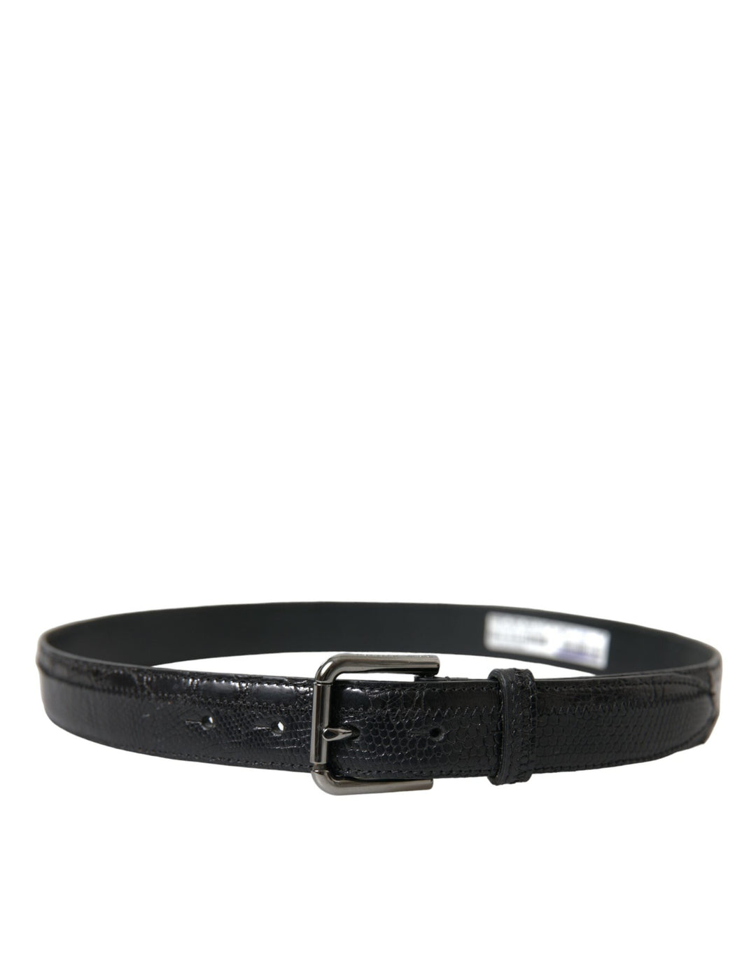 Dolce &amp; Gabbana Black Exotic Leather Silver Metal Buckle Belt