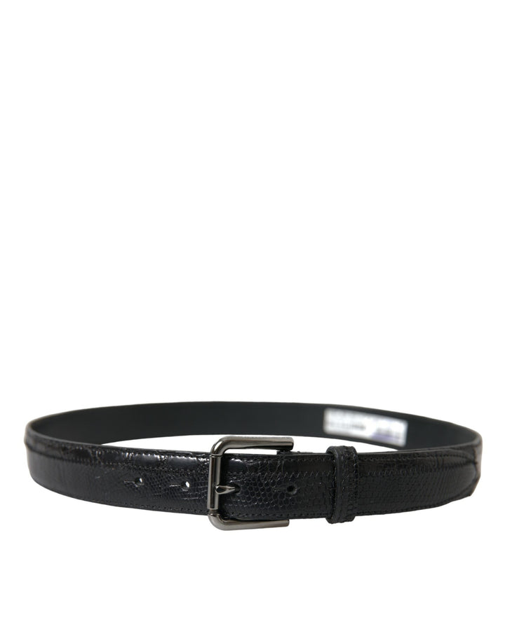 Dolce &amp; Gabbana Black Exotic Leather Silver Metal Buckle Belt