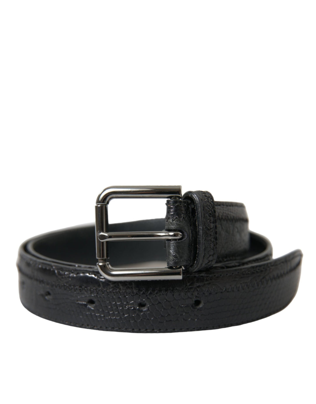 Dolce &amp; Gabbana Black Exotic Leather Silver Metal Buckle Belt