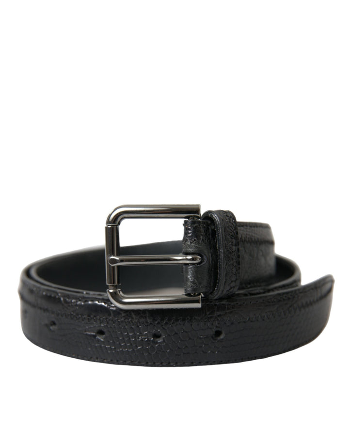 Dolce &amp; Gabbana Black Exotic Leather Silver Metal Buckle Belt