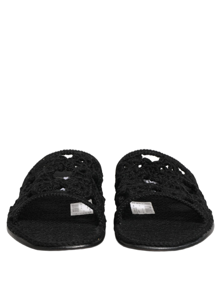 Men’s Dolce &amp; Gabbana Black Fabric Woven Slides Sandals Flats Shoes