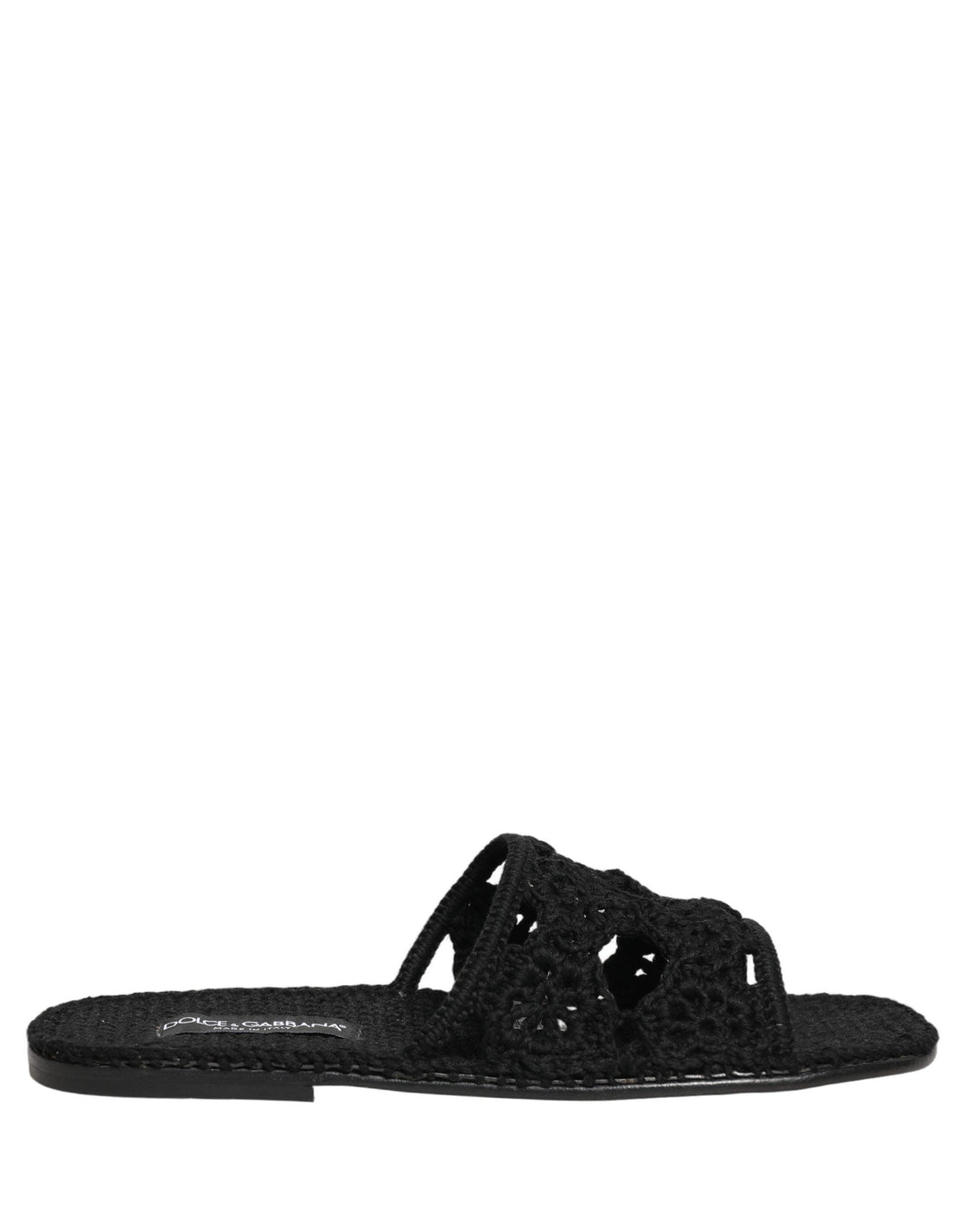Men’s Dolce &amp; Gabbana Black Fabric Woven Slides Sandals Flats Shoes
