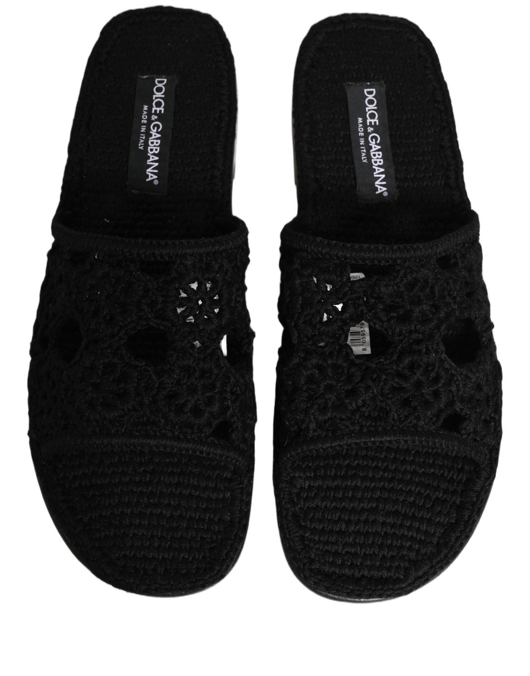 Men’s Dolce &amp; Gabbana Black Fabric Woven Slides Sandals Flats Shoes