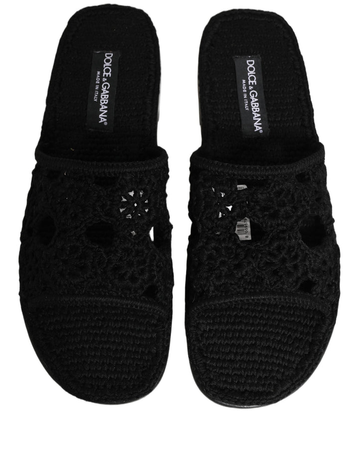 Men’s Dolce &amp; Gabbana Black Fabric Woven Slides Sandals Flats Shoes