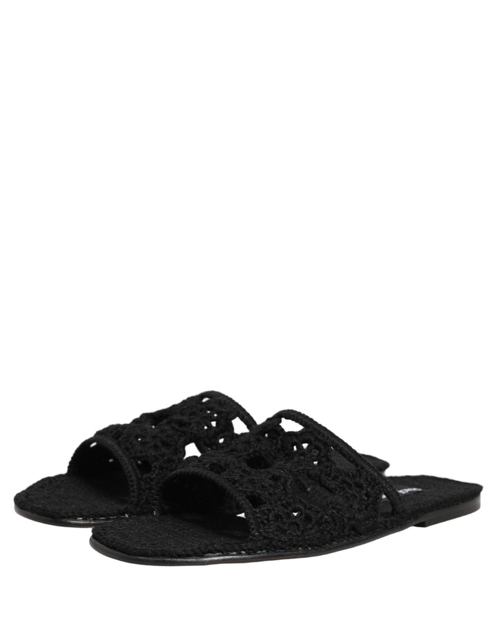 Men’s Dolce &amp; Gabbana Black Fabric Woven Slides Sandals Flats Shoes