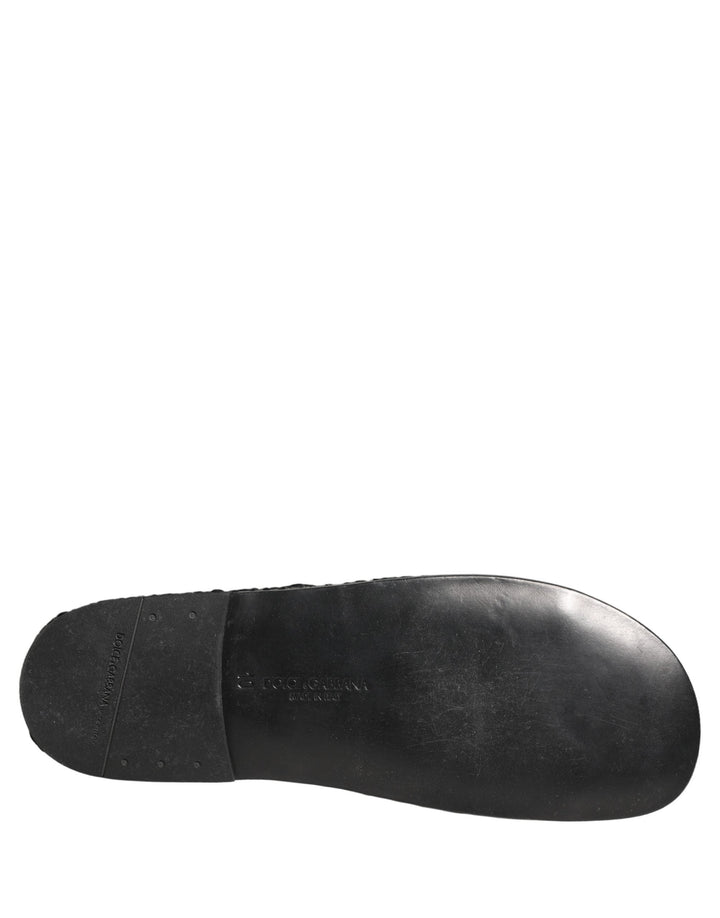 Men’s Dolce &amp; Gabbana Black Fabric Woven Slides Sandals Flats Shoes